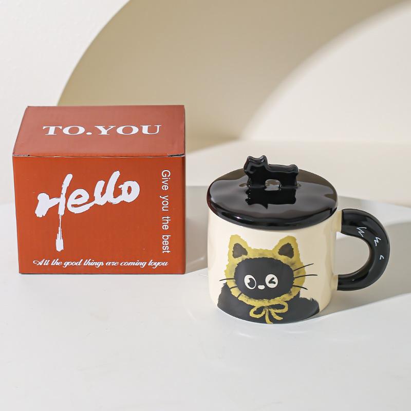 Cute Cat Cup Office Mug with Lid Water Cup Ceramic Couple Gift Souvenir Gift Box Birthday Creativity
