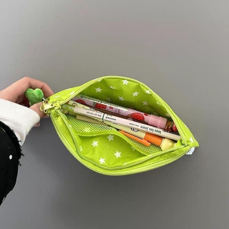Creative Design Retro Kawaii Pencil Case Cute Cartoon Clover Star Stationery Storage Large Capacity Student Pencil Bag