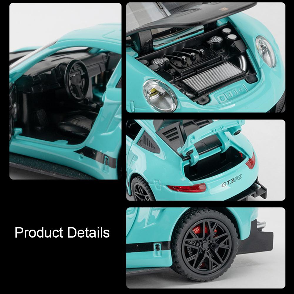 1:32 Scale Martini 911 TARGA 4S GT3RS Sports Car Model Toy Music Light Pull Back Doors Opened Models Hobby Ornaments Gifts