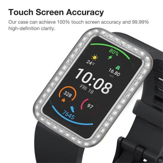 Protective Shell Rhinestone Inlaid Full Protective PC Smartwatch Protective Case for HUAWEI Watch Fit
