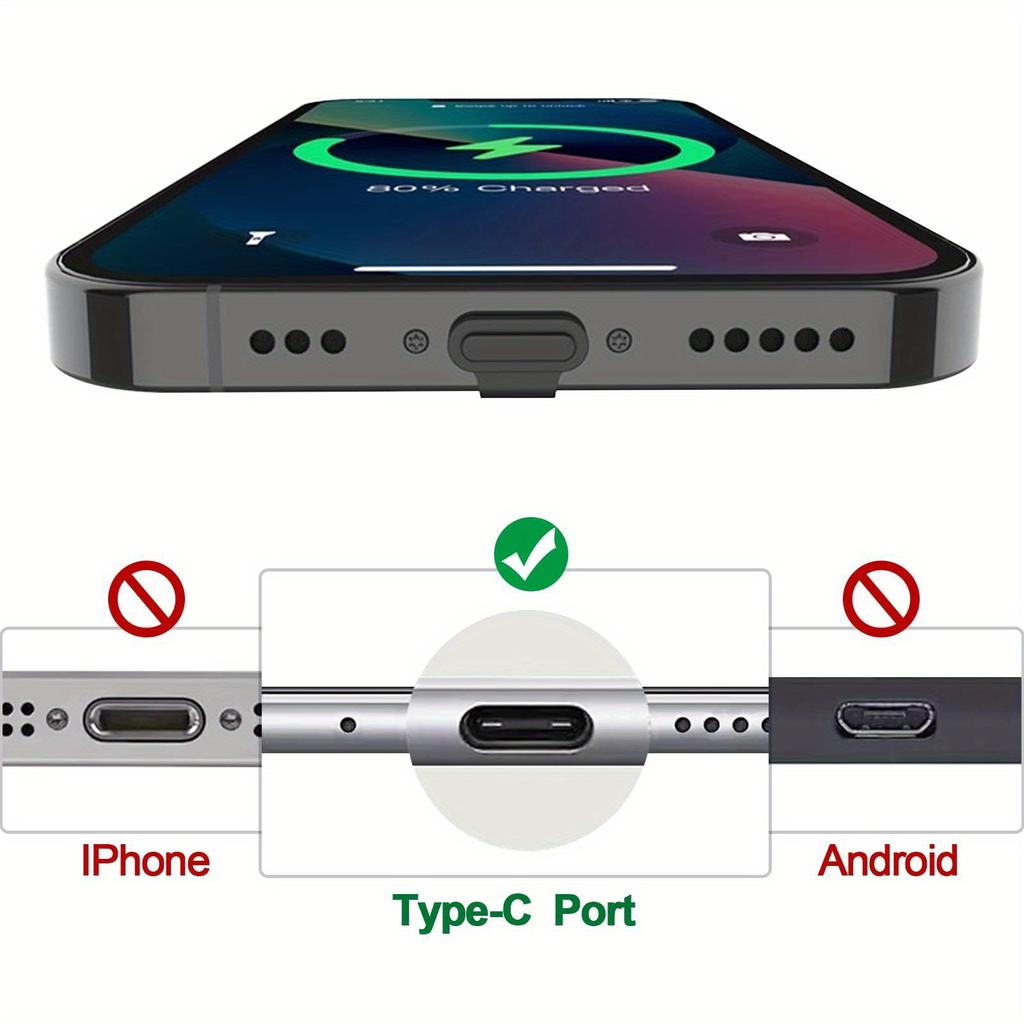 3pcs Type C Dustproof Plug, Dust Cover Port Plug Protection Compatible with All Type-C Smartphones And Tablets - Black