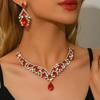 Hot Selling Ruby Exaggerated V-shaped Necklace Earrings Jewelry Set for Women, Versatile and Festive Style for All Occasions