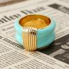 European American Black Gold Enamel Wide Band Ring with Ridge Pattern - Retro Style 699