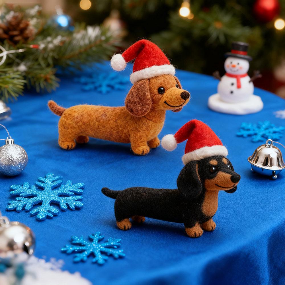 Hand Crafted Wool Felt Dachshund Christmas Ornaments Dog With Santa Hat Xmas Tree Hanging Decor For Winter Home Party Suppl D9D6
