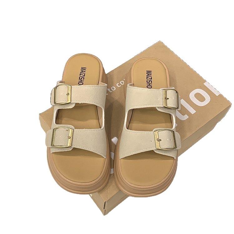 Thick bottom heightening beach Boken slippers women's 2025 summer new retro versatile casual soft bottom one-word cool slippers