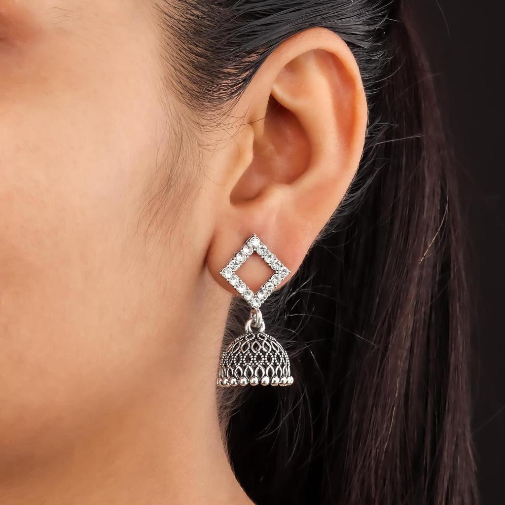 Moda feminina Jhumka Meenakari Kundans Oxidados Flor Templo Sul Indiano Brincos Tradicionais Conjunto estiloso Jhumki Grande Pacote Combinado de 6.