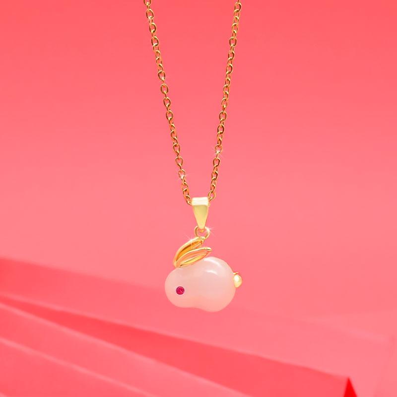 Little Jade Rabbit Necklace Women'S Premium Versatile Ethnic Style Hetian Jade Pendant Clavicle Chain Accessories