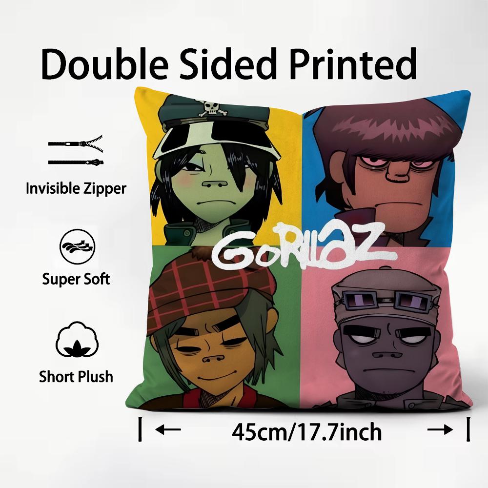 Music Prints G-Gorillaz Cushion Cover Pattern Printed Pillowcase for Living Room Sofa Cushion Cover & Bedroom Decor
