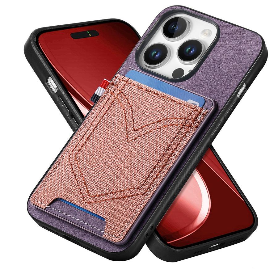 IPhone Samsung Xiaomi Google için Kart Yuvalı Kot Dokulu Telefon Kılıfı Manyetik Araç Tutucu Uyumlu Düşmeye Karşı & Parmak İzine Karşı Arka Kapaklar