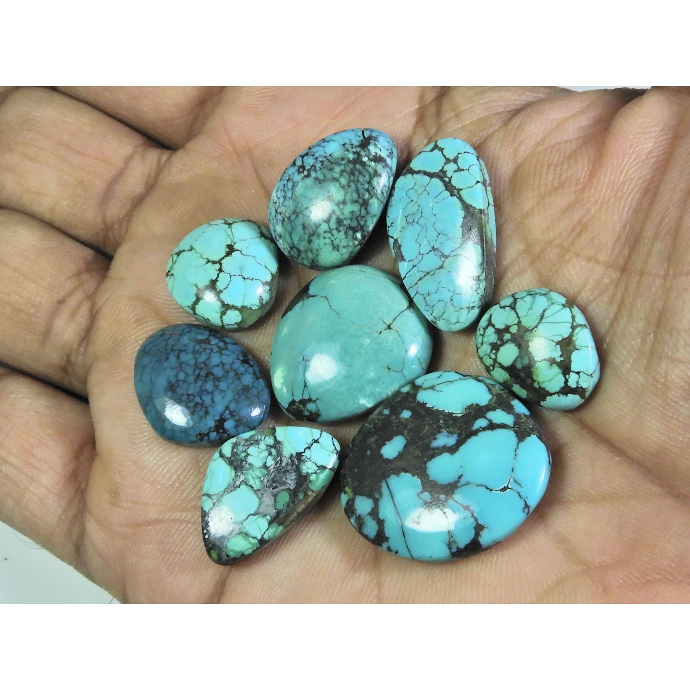 

82Cts. Натуральная тибетская бирюза, фантазийный кабошон, россыпной драгоценный камень, лот из 08 шт. C-208