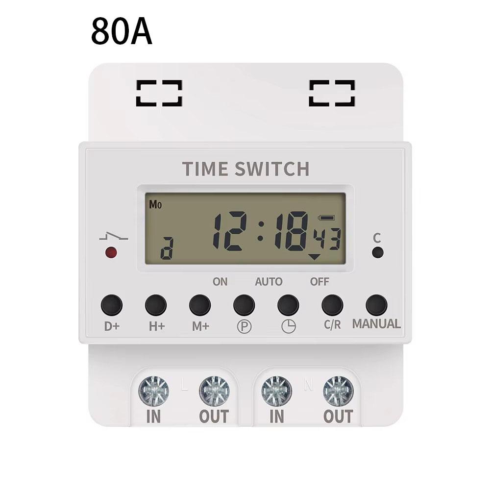 220V 60A/80A/100A Digital Timer Control Switch Weekly Programmable Time Controllor Din Rail Relay Can Set For 168 Hours