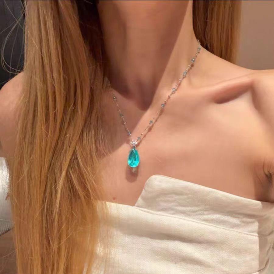 Cold Sea Blue Water Drop Necklace Women's Daughter Daily Commuter Exquisite Accessories Niche Clavicle Chain Premium Versatile