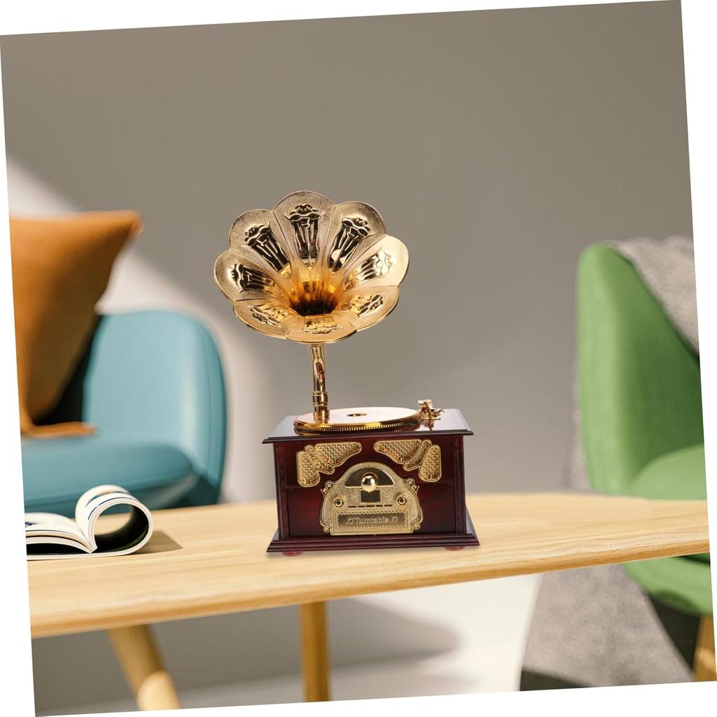 PRETYZOOM Retro Phonograph Music Box, Creative Plastic Gramophone Desktop Ornament, Vintage Home Office Decor for Musical Friends and Family