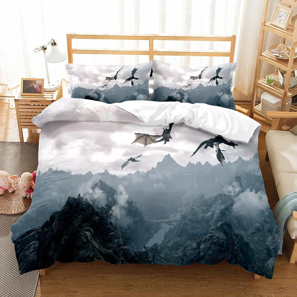 Fierce Fire Breathing Dragon Theme Duvet Cover For Women Men Children Teens For Bedroom Decorations Red Black Queen King Size