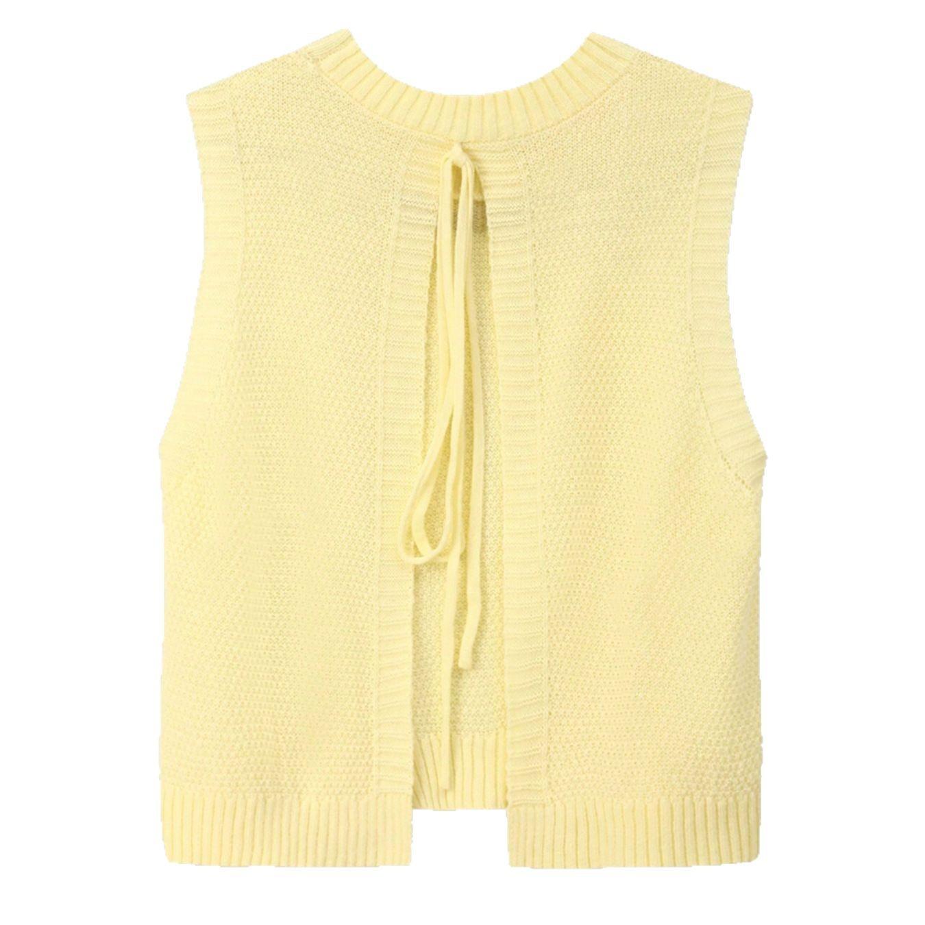 

Весенне-летний женский круглый вырез сексуальный спинка вязаный топ жилет свободный жилет L жёлтый