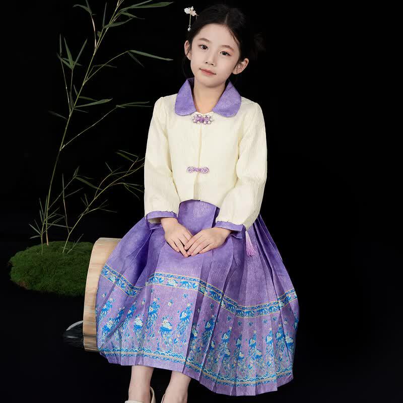 Girls' Chinese Style Hanfu Pearl Button Two-Piece Set