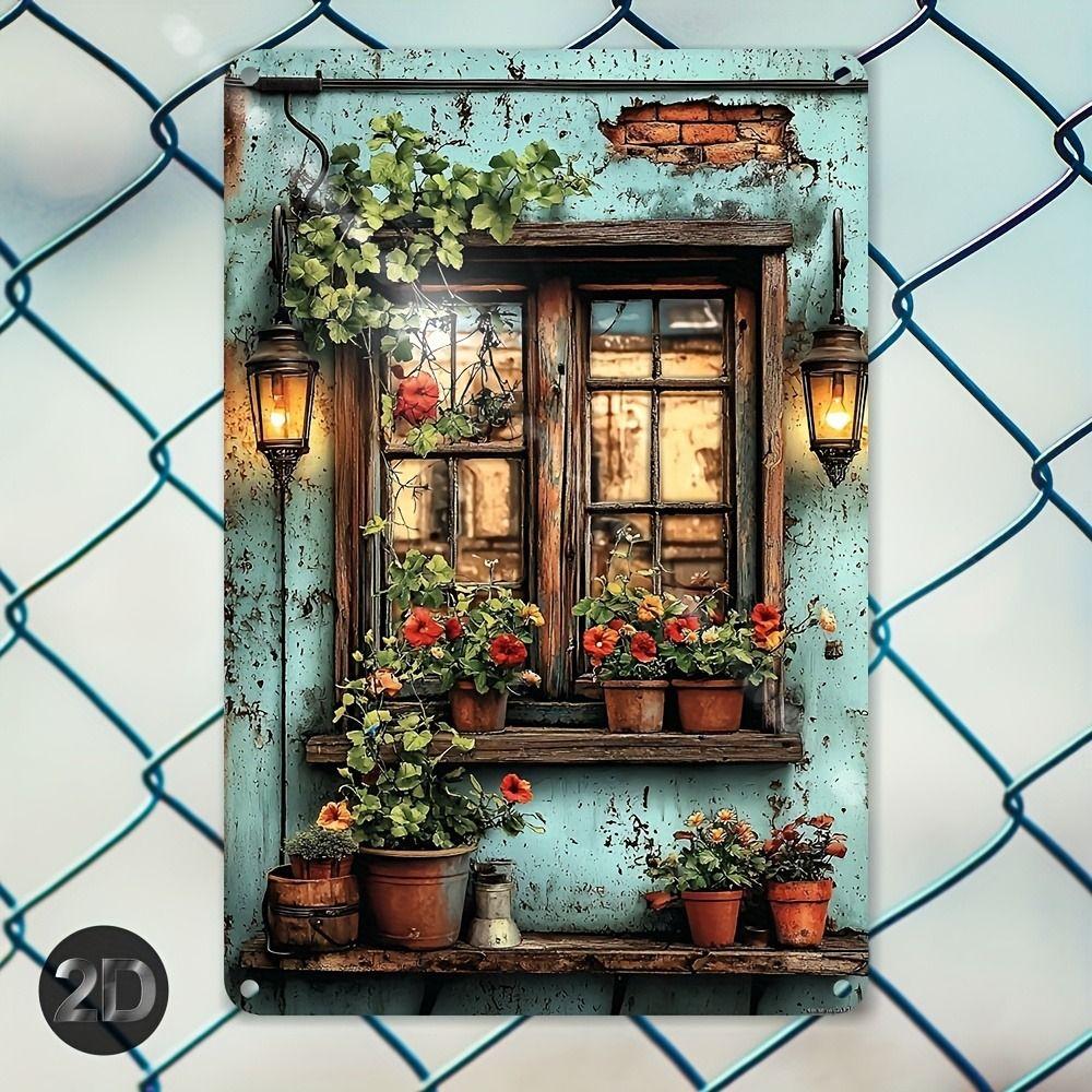 Vintage Metal Flower Wall Art Poster, 20x30cm Decorative Home Garden Sign