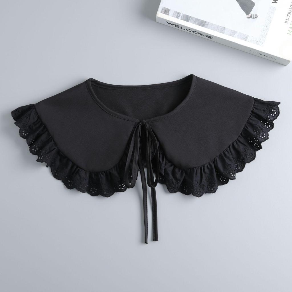 Women's Lace-Trim Capelet: Summer White Sun Protection with Bow Tie Collar