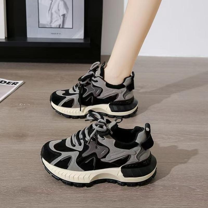 Korean version contrasting color platform pair of shoelaces sports shoes women's new round head running shoes women's fashion casual shoes