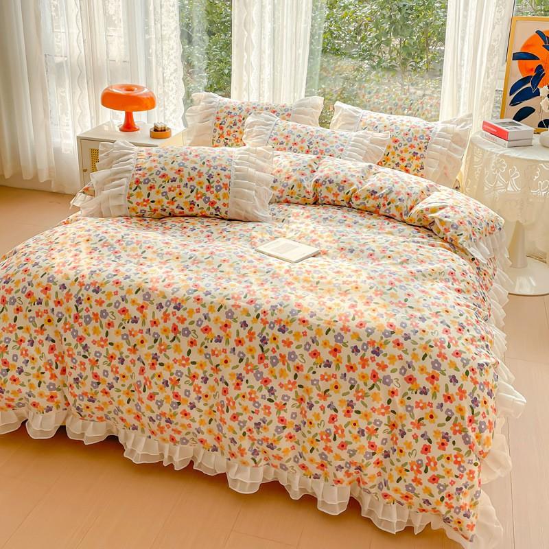 Fresh Style Cotton Bedding Set Floral Duvet Cover Princess Bed Sheets Dorm