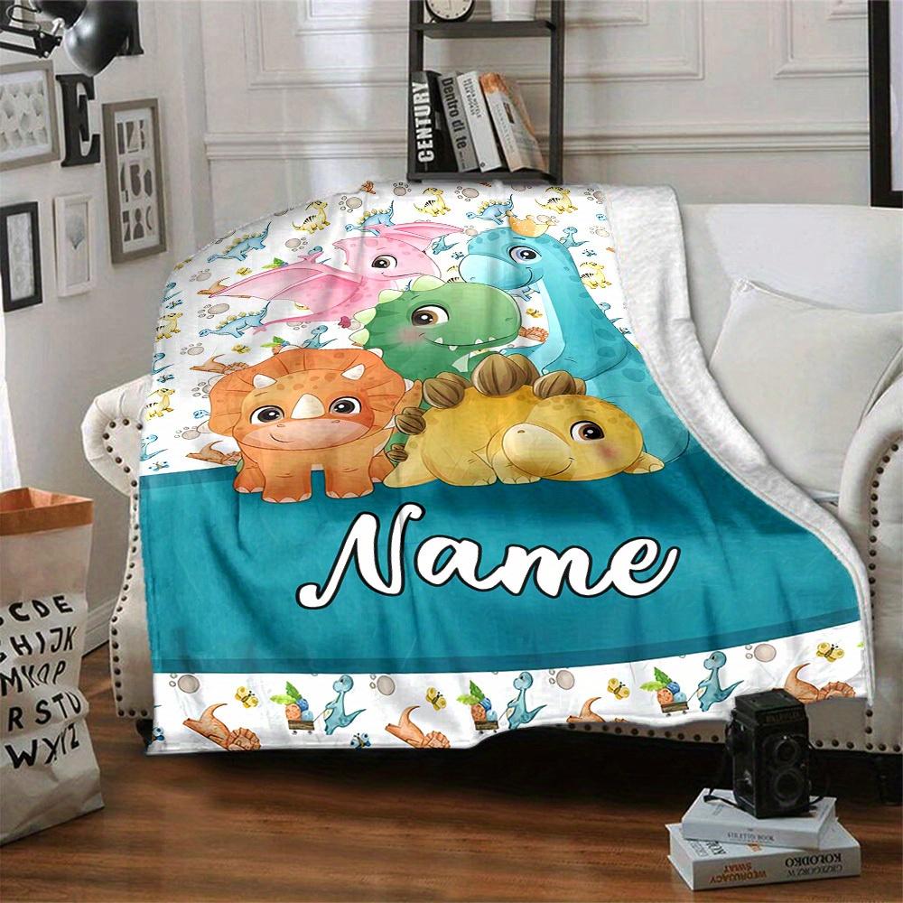 Dinosaur Theme Home Customize Your Name Blankets Soft Lightweight Multipurpose Blanket For Picnics Sofas Offices Beds Living Rooms Perfect Gift For