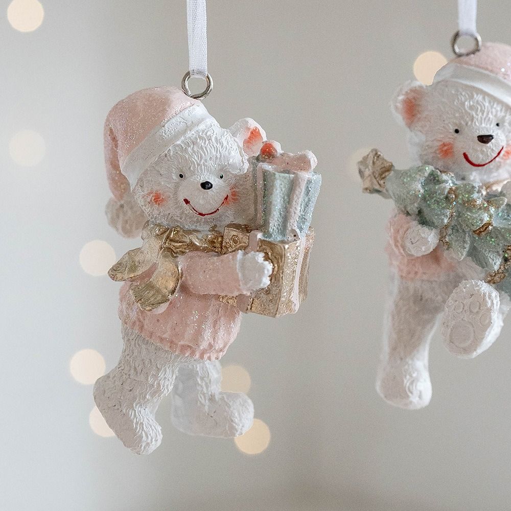 2PCS Couple Bear Cute Resin Christmas Bear Resin Decorative Pendants  Party Supplies