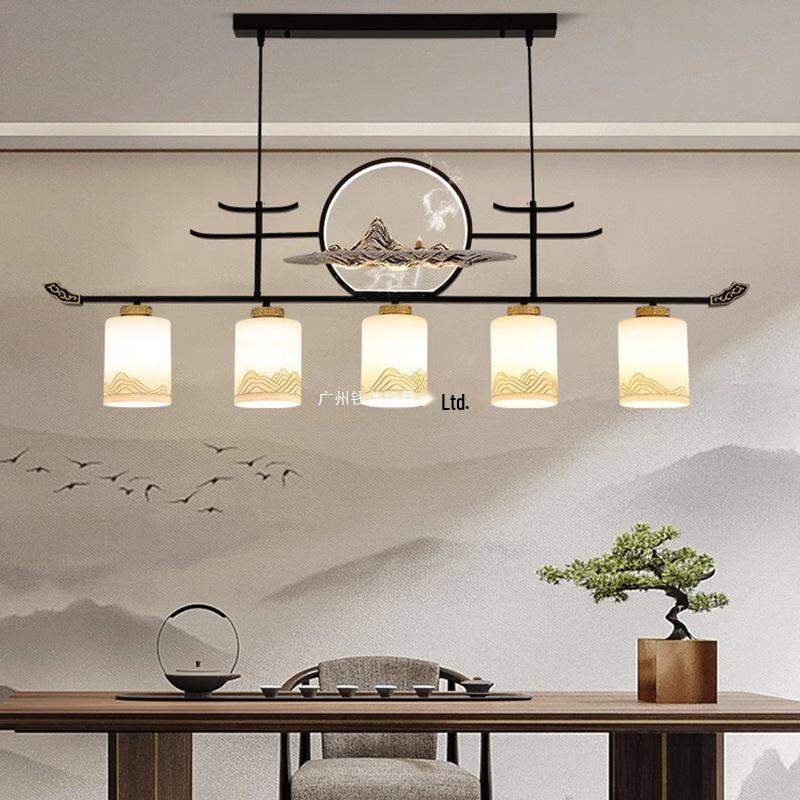 Modern Zen Dining Pendant Light: Pine-Inspired Multi-Head Strip Lamp for Tea Table or Study Desk