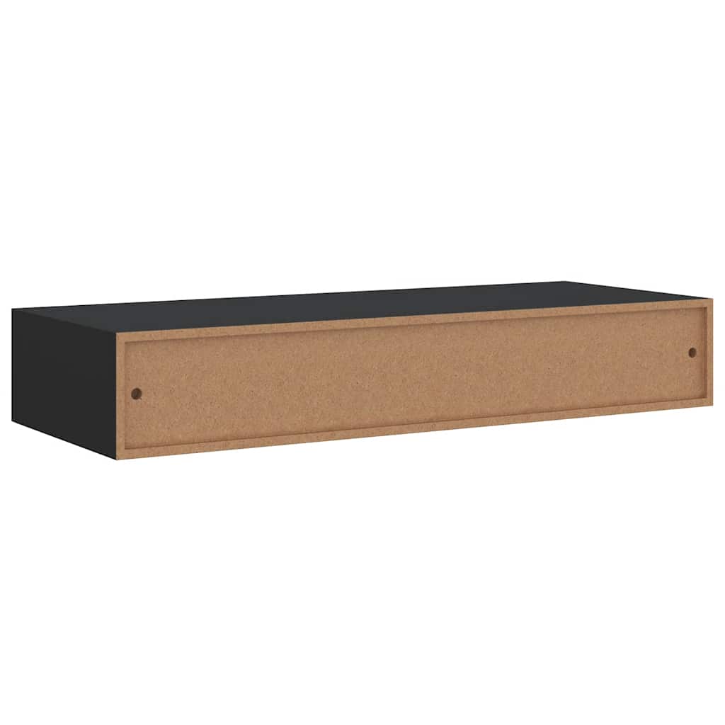 Vidaxl Wall Shelf With Drawer, Black, 60 X 23.5 X 10 Cm, Mdf