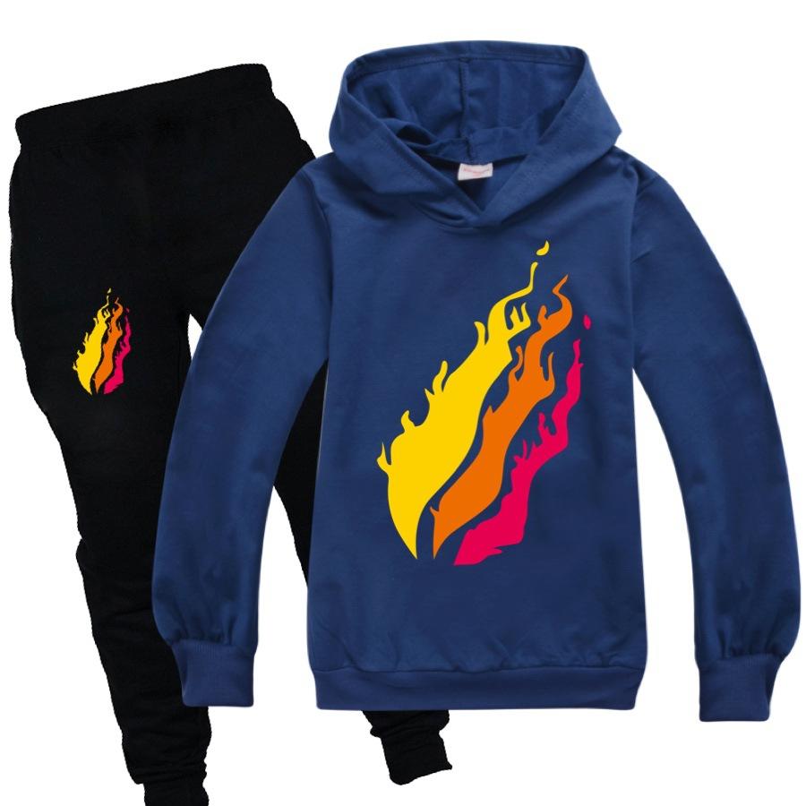 Casual Comfortable Boys' Printed Hooded Suit Sweater Fashionable Loose Clothing Sets Boys