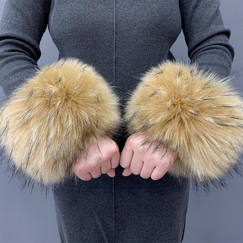 Faux Fur Cuffs Arm Warmers Furry Wrist Cuffs Holiday Costume Accessory for Women