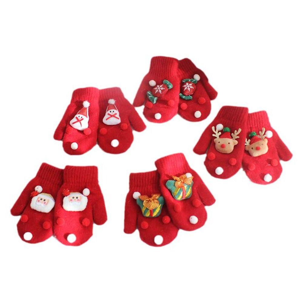 Bell Snowman Christmas Kids Mittens Full Fingers Gloves Women Knitted Gloves Santa Claus Printed