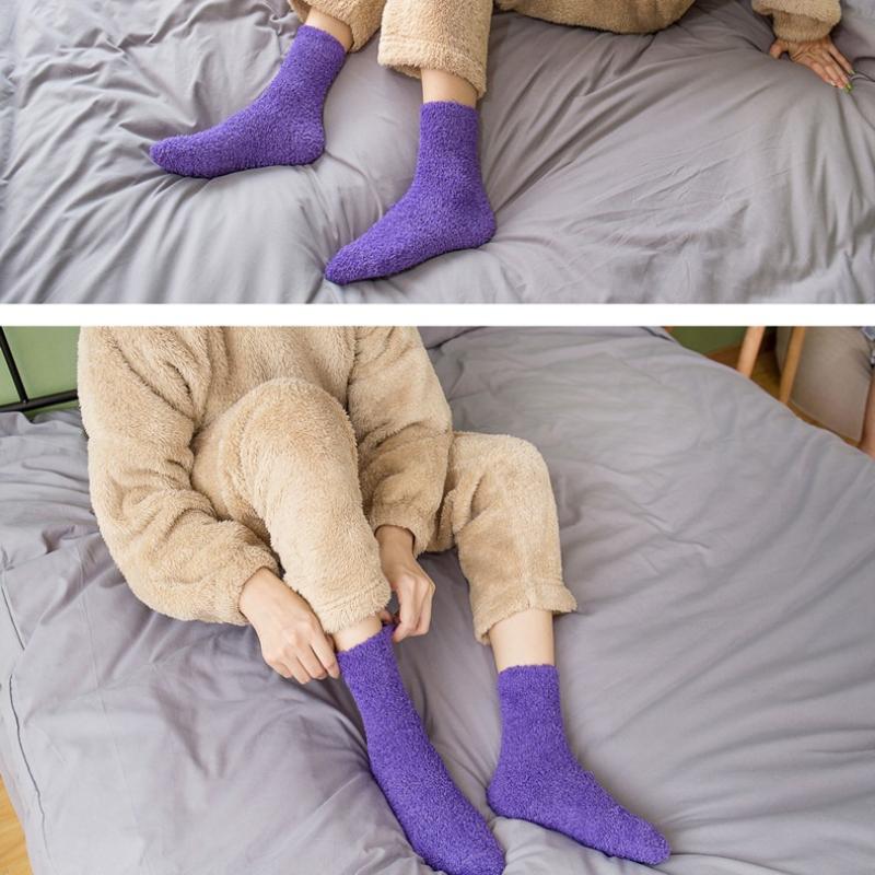 Winter Candy Farbe Korallen samt Frauen Warme Socken Plüsch Weibliche Verdickt Boden Schlafen Socke
