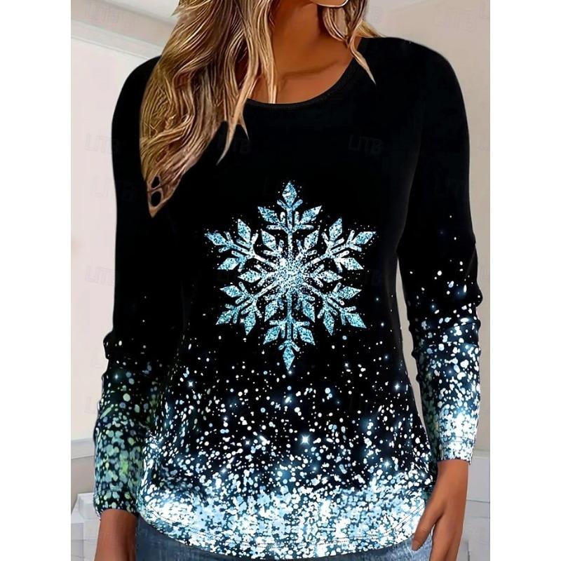 Christmas Snowflake Women s Long Sleeved T-shirt Fashion Christmas Holiday Gifts Tops Casual Harajuku Animal Women s Clothing S