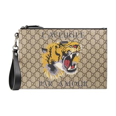 Gucci GG Canvas Tigerprint Læder Håndledstaske Clutch til Daglig Rejse Indkøb 473904-9CC1N-8666