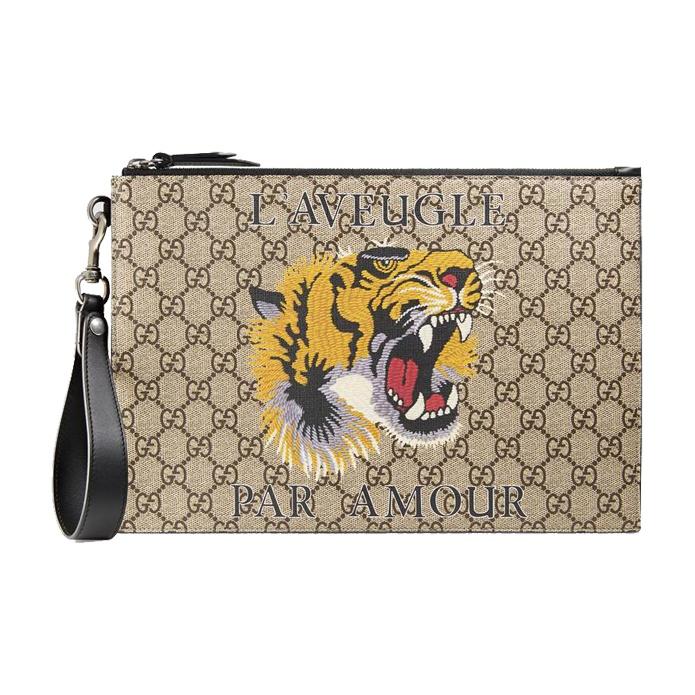 Gucci GG Canvas Tiger Print Leather Wristlet Clutch Bag for Daily Travel Shopping 473904-9CC1N-8666