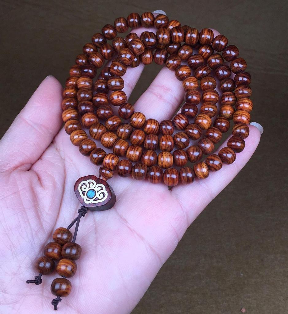 Vintage Hainan Huanghuali Tiger Stripe Buddhist Beads – Perfect for Gifts and Personal Use