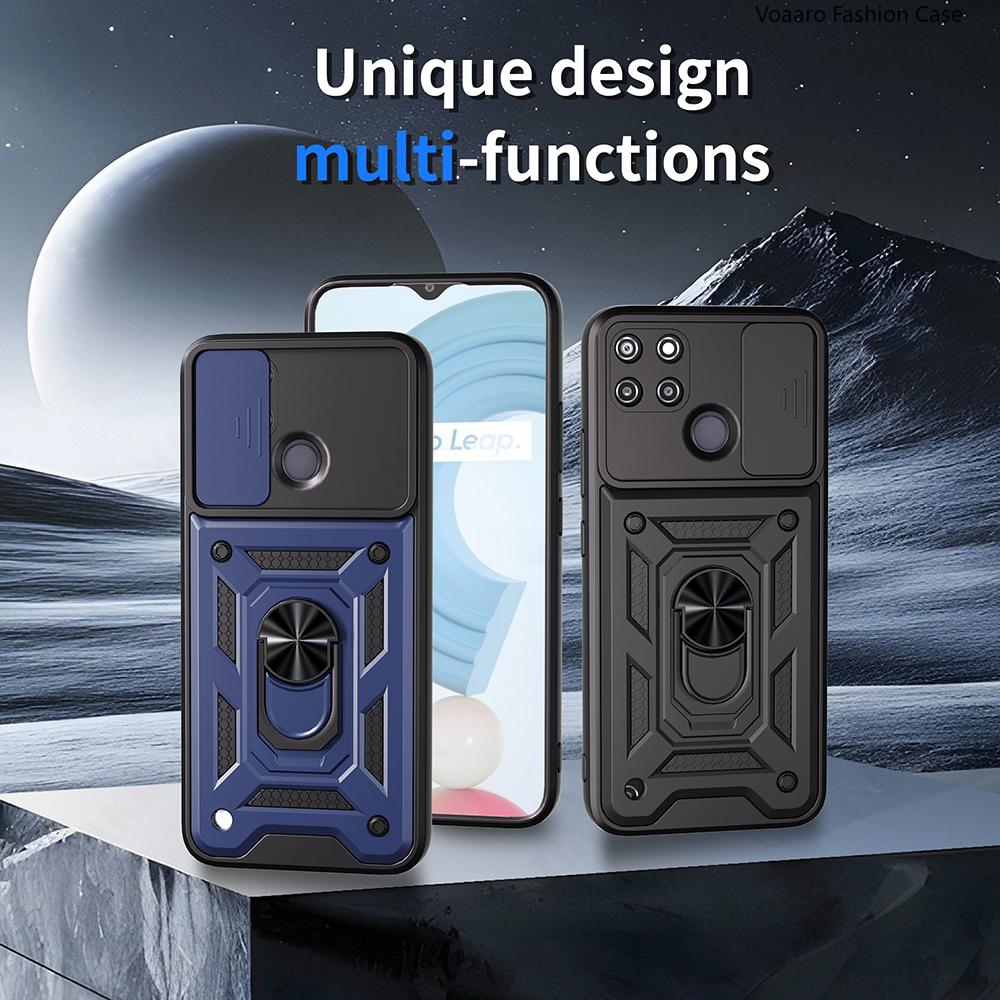 Slide Lens Armor Funda for OPPO Realme C21Y Case for Realme C25Y Case Magnetic Ring Stand Holder Cover Shockproof Capa