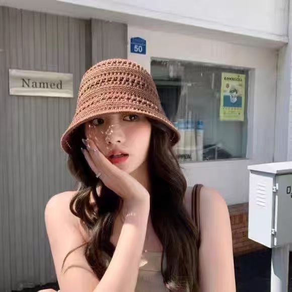 Hat Women's Bucket Hat Spring and Summer Hollow Thin Sun Hat Sunshade Bucket Hat Washbasin Hat
