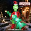 6.8FT/2.1M Inflatable Grumpy Green Christmas Character Holding Lighted Tree Outdoor Decor