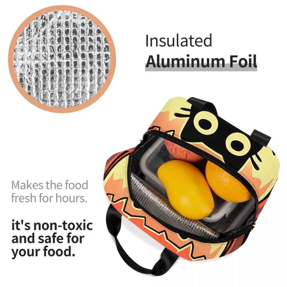 Cartoon Black Cat And Pumpkin Halloween Insulated Lunch Bag for Women Children Leakproof Food Boxes Thermal Lunch Box Tote