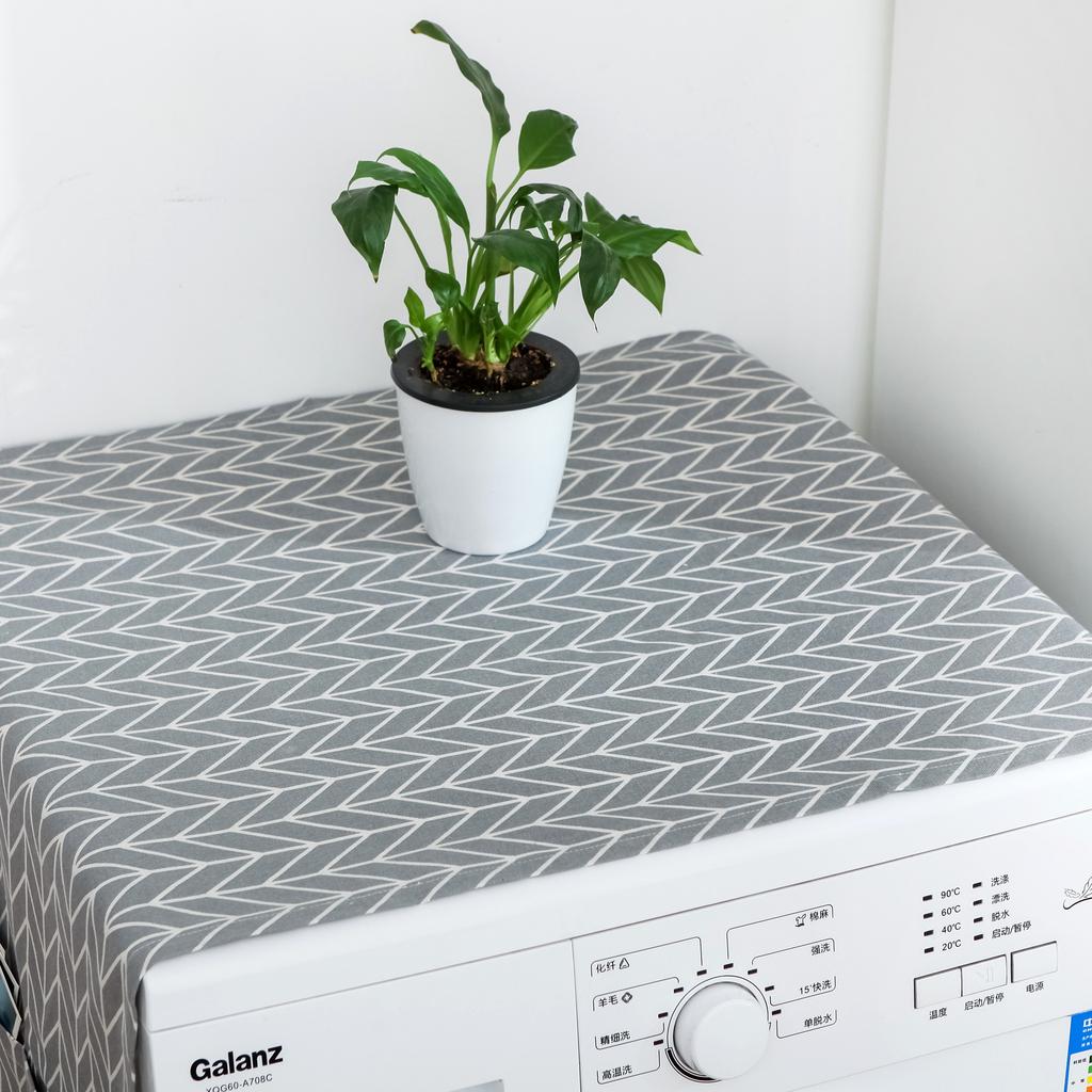 Grey Geometric Refrigerator Cover Cloth Single Refrigerator Dust Cover Rural Refrigerator Towel Drum Washing Machine Cover Towel