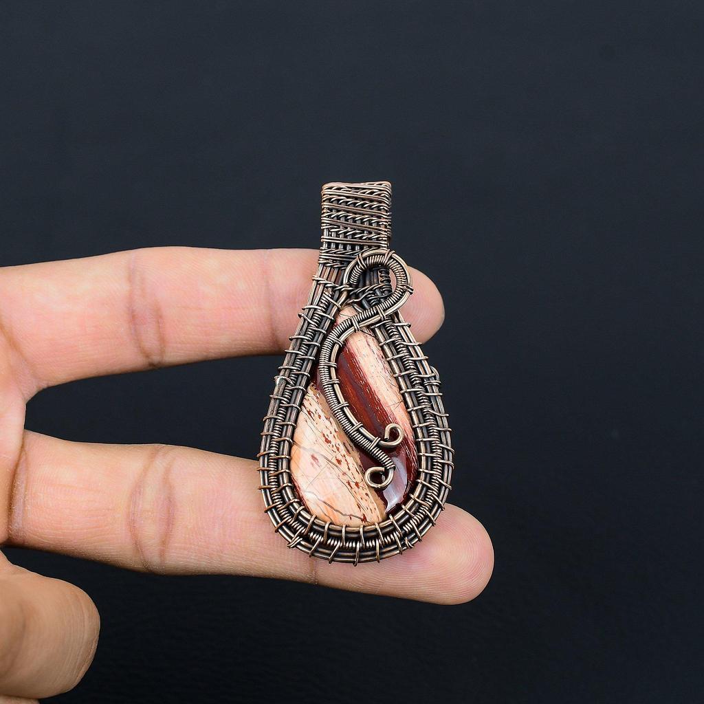 Red Snake Skin Pendant Gemstone Handmade Jewelry, 999 Copper Wire Wrapped Pendant, Gift For Wife Jewelry