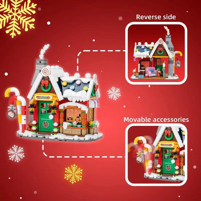 Forest House Building Blocks Snowman Cabin Toy Model Bricks Holiday Decoration Kids DIY Toys Unique Holiday Gift