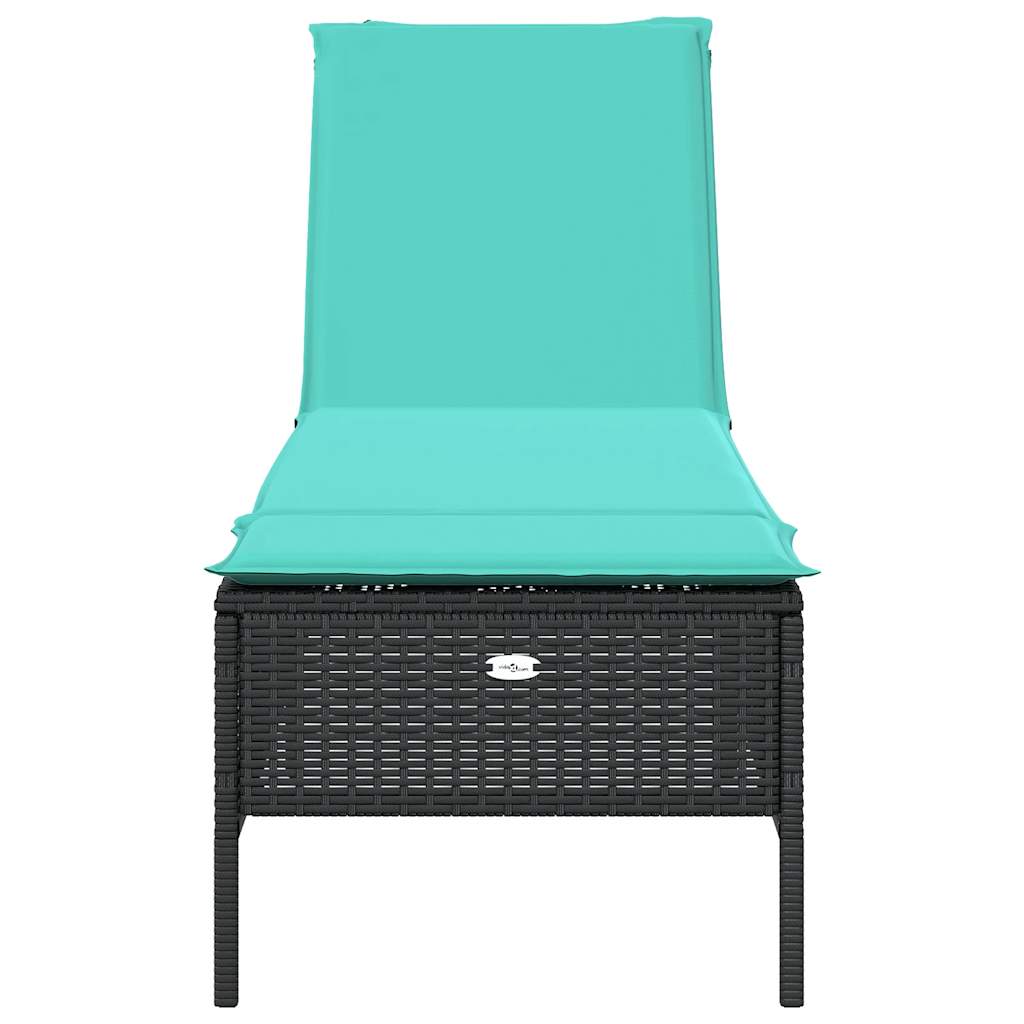 Black Sun Lounger with Cushions Poly Rattan