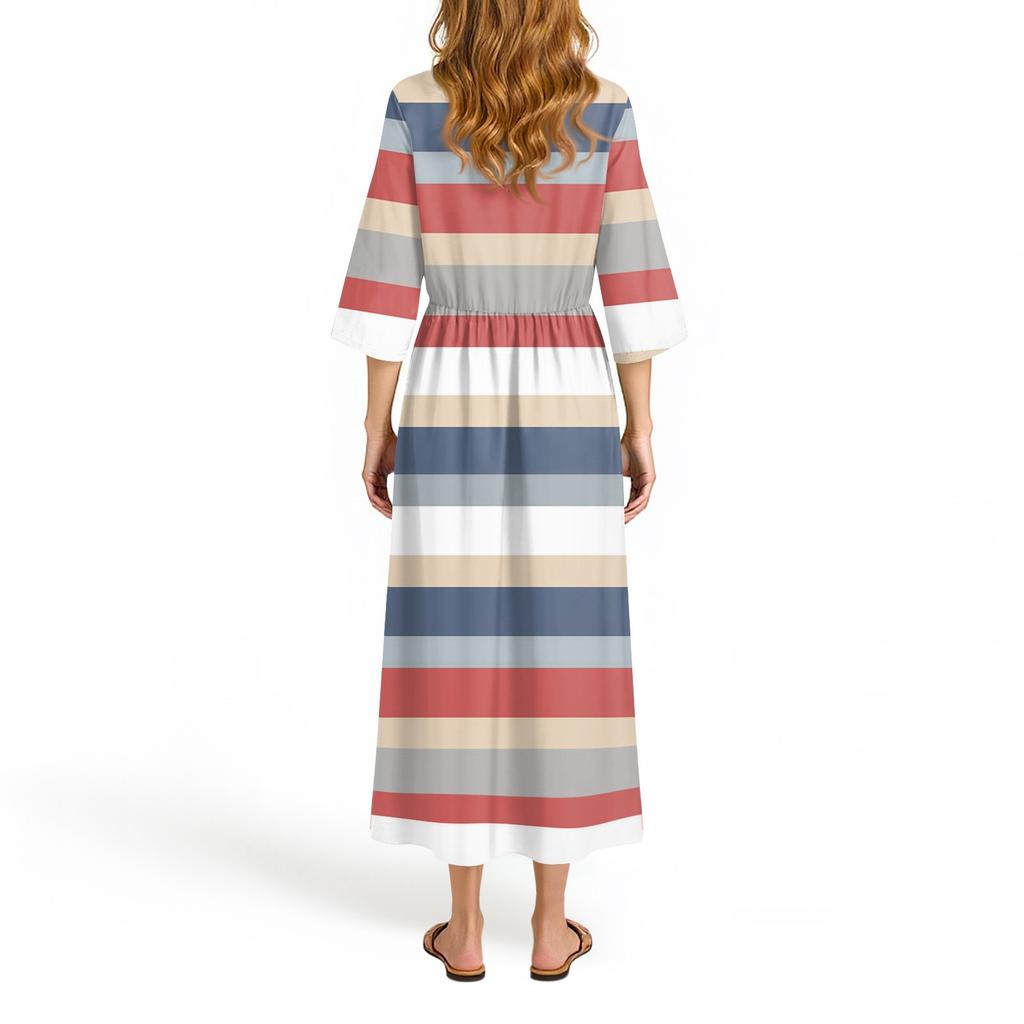 Women's Fashionable Printed Round Neck Seven Quarter Sleeve Loose Dress