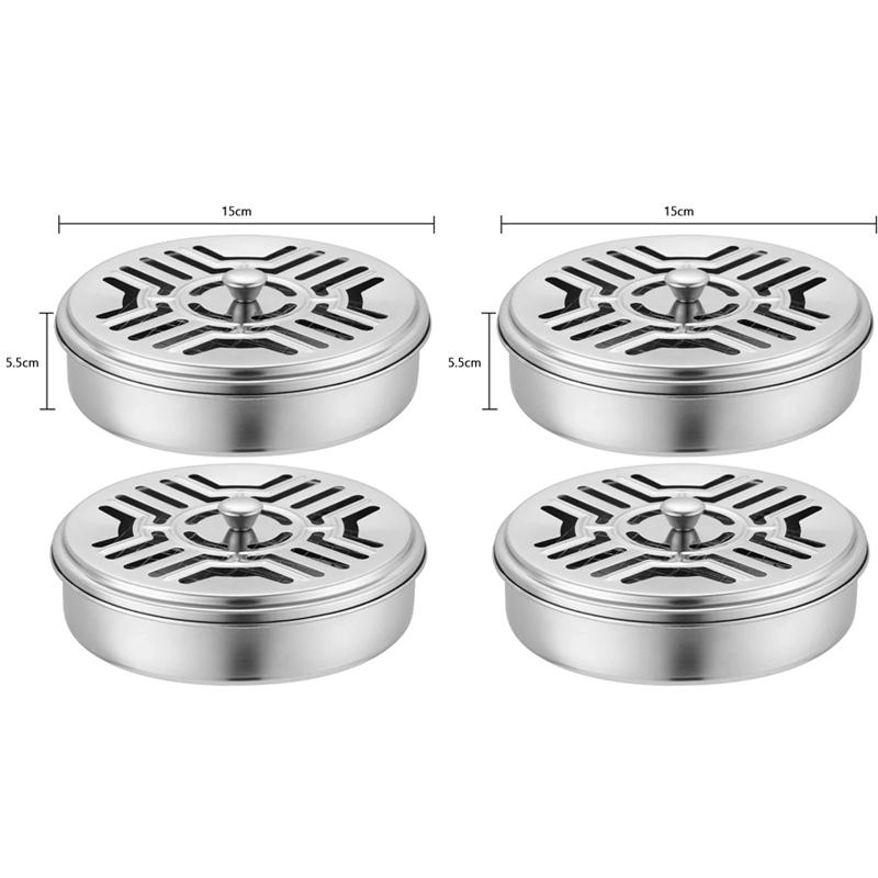 Mosquito Coils Holder Stainless Steel Mosquito Coil Box with Cover Round Mosquito Coil Tray Easy To Clean Anti-Mosquito Supplies