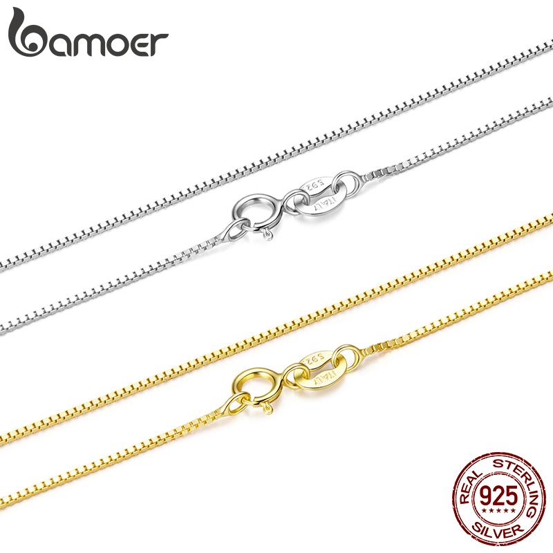 Solid Gold Over 925 Sterling Silver Chain Necklace for Women Teens DIY, 0.8mm Box Chain Super Thin & Strong Basic Chain