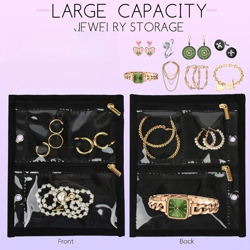1/2 Travel Jewelry Bag Luggage Organizer Bag Detachable Loose Leaf Jewelry Storage Book with 6 Transparent Zipper Velvet Pouches