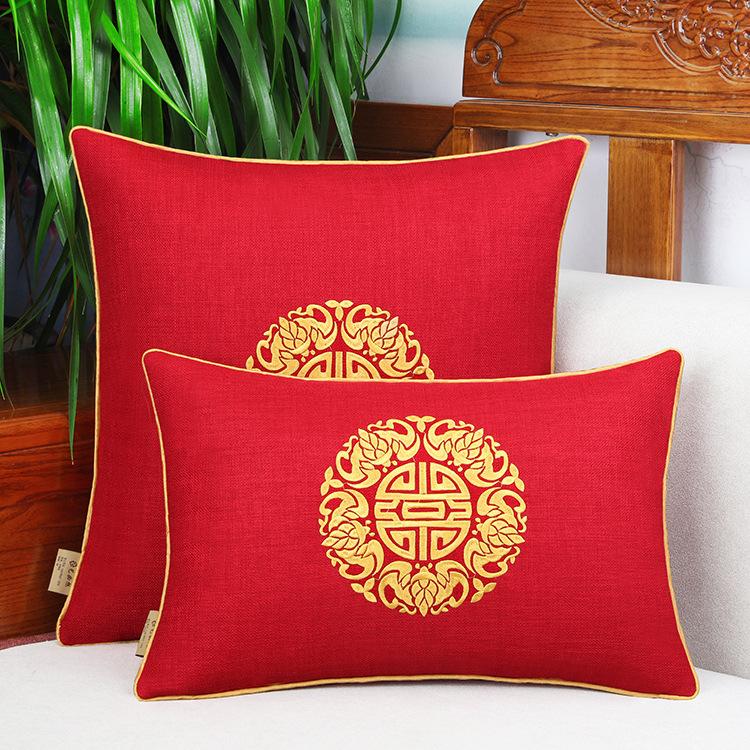 New Chinese-style Embroidered Throw Pillows Solid Wood Sofa Cushions Bedroom Headboard Backrest Waist Pillow Cushion Cover