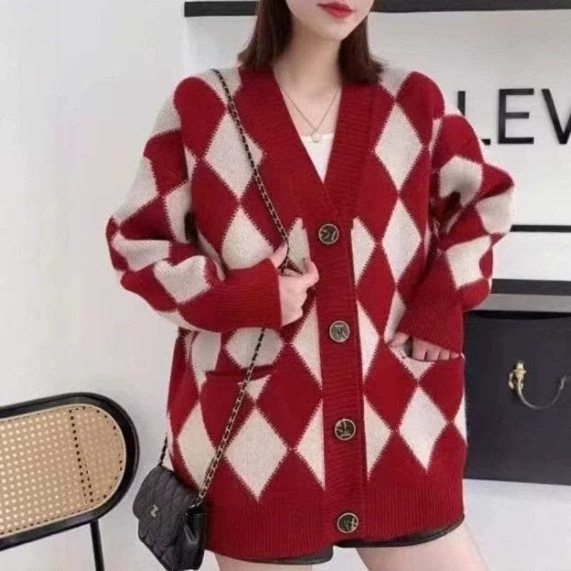 Spring and Autumn New Lazy Wind Thickened Sweater Cardigan Women's Versatile Loose External Wear Knitted Jacket Top